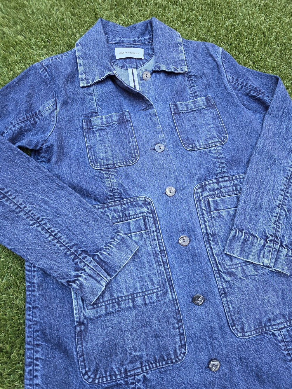 Beautiful Maria Stanley Conrad Car Coat - Denim Long Button Up Trench- Size M